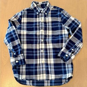 GAP Kids Navy, Blue and Cream Plaid Poplin Shirt Boys Size Small (6-7)